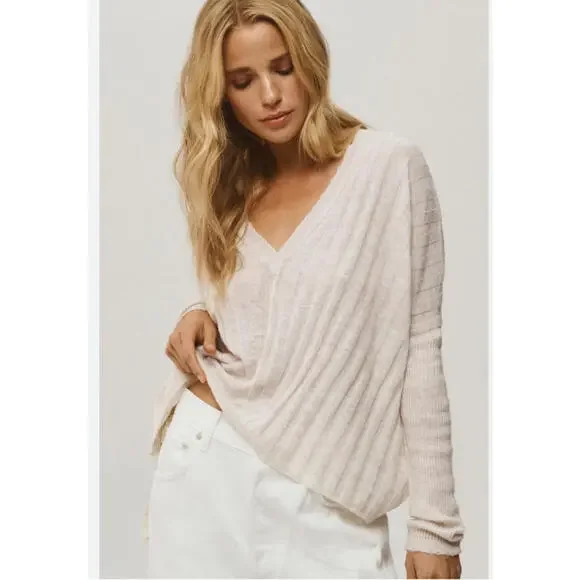 Anthropologie Pilcro V Neck Boxy Rib Sweater Long Sleeve Ivory Boho Size S NWT - Picture 1 of 9